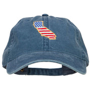 USA Flag California Map Embroidered Washed Buckle Cap