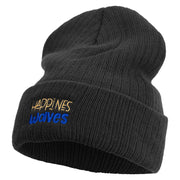 Made in USA Happiness Comes in Waves Embroidered Heavy Ribbed Cuff Beanie - Black OSFM