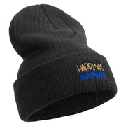 Made in USA Happiness Comes in Waves Embroidered Heavy Ribbed Cuff Beanie - Black OSFM