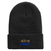 Made in USA Happiness Comes in Waves Embroidered Heavy Ribbed Cuff Beanie - Black OSFM