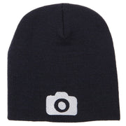 Camera Design Photographer Embroidered 8 Inch Knitted Short Beanie