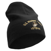 US Marine Corps Veteran Symbol Embroidered 8 Inch Short Beanie Made in USA - Black OSFM