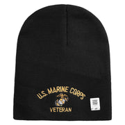 US Marine Corps Veteran Symbol Embroidered 8 Inch Short Beanie Made in USA - Black OSFM