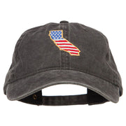 USA Flag California Map Embroidered Washed Buckle Cap