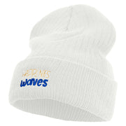 Made in USA Happiness Comes in Waves Embroidered Heavy Ribbed Cuff Beanie - White OSFM