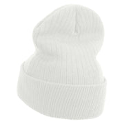 Made in USA Happiness Comes in Waves Embroidered Heavy Ribbed Cuff Beanie - White OSFM