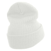 Made in USA Happiness Comes in Waves Embroidered Heavy Ribbed Cuff Beanie - White OSFM