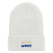 Made in USA Happiness Comes in Waves Embroidered Heavy Ribbed Cuff Beanie - White OSFM