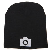 Camera Design Photographer Embroidered 8 Inch Knitted Short Beanie