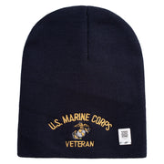 US Marine Corps Veteran Symbol Embroidered 8 Inch Short Beanie Made in USA - Navy OSFM