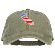 USA Flag California Map Embroidered Washed Buckle Cap