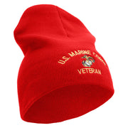 US Marine Corps Veteran Symbol Embroidered 8 Inch Short Beanie Made in USA - Red OSFM