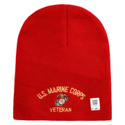 US Marine Corps Veteran Symbol Embroidered 8 Inch Short Beanie Made in USA - Red OSFM