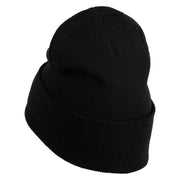 White No. 1 Iron On Glue Patched 12 Inch Long Knitted Beanie - Black OSFM