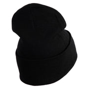 White No. 1 Iron On Glue Patched 12 Inch Long Knitted Beanie - Black OSFM