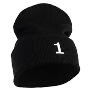 White No. 1 Iron On Glue Patched 12 Inch Long Knitted Beanie - Black OSFM