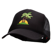 Two Palm Trees in Sunset Patched Foam Front Golf Style Mesh Back Cap - Black OSFM