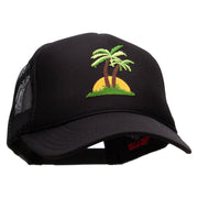 Two Palm Trees in Sunset Patched Foam Front Golf Style Mesh Back Cap - Black OSFM