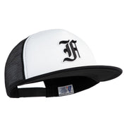 Old English Black F Patched Flat Bill Trucker Snapback Cap - White Black OSFM