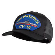 USS Yorktown CV 10 Blue Patched Solid Cotton Twill 5 panel Mesh Back Cap - Black OSFM