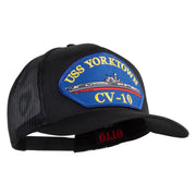 USS Yorktown CV 10 Blue Patched Solid Cotton Twill 5 panel Mesh Back Cap - Black OSFM