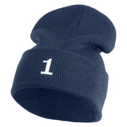 White No. 1 Iron On Glue Patched 12 Inch Long Knitted Beanie - Navy OSFM