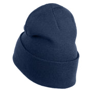 White No. 1 Iron On Glue Patched 12 Inch Long Knitted Beanie - Navy OSFM