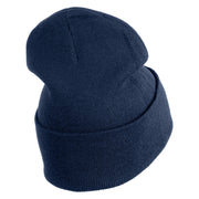 White No. 1 Iron On Glue Patched 12 Inch Long Knitted Beanie - Navy OSFM