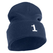 White No. 1 Iron On Glue Patched 12 Inch Long Knitted Beanie - Navy OSFM