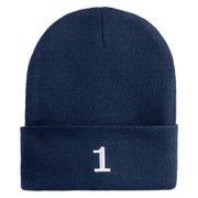 White No. 1 Iron On Glue Patched 12 Inch Long Knitted Beanie - Navy OSFM