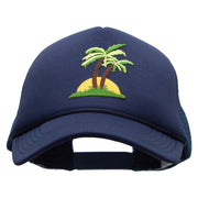 Two Palm Trees in Sunset Patched Foam Front Golf Style Mesh Back Cap - Navy OSFM