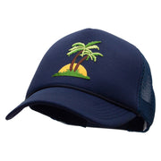 Two Palm Trees in Sunset Patched Foam Front Golf Style Mesh Back Cap - Navy OSFM