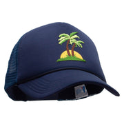 Two Palm Trees in Sunset Patched Foam Front Golf Style Mesh Back Cap - Navy OSFM