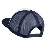 Old English Black F Patched Flat Bill Trucker Snapback Cap - White Navy OSFM