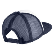 Old English Black F Patched Flat Bill Trucker Snapback Cap - White Navy OSFM