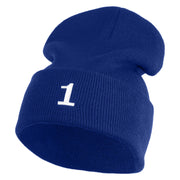 White No. 1 Iron On Glue Patched 12 Inch Long Knitted Beanie - Royal OSFM