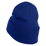 White No. 1 Iron On Glue Patched 12 Inch Long Knitted Beanie - Royal OSFM