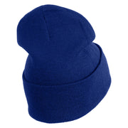 White No. 1 Iron On Glue Patched 12 Inch Long Knitted Beanie - Royal OSFM