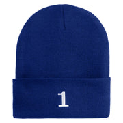 White No. 1 Iron On Glue Patched 12 Inch Long Knitted Beanie - Royal OSFM