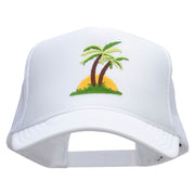 Two Palm Trees in Sunset Patched Foam Front Golf Style Mesh Back Cap - White OSFM