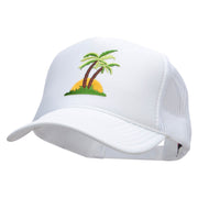 Two Palm Trees in Sunset Patched Foam Front Golf Style Mesh Back Cap - White OSFM