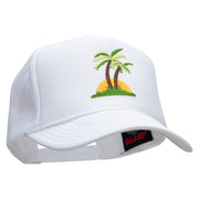 Two Palm Trees in Sunset Patched Foam Front Golf Style Mesh Back Cap - White OSFM