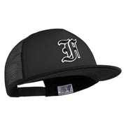 Old English Black F Patched Flat Bill Trucker Snapback Cap - Black OSFM