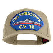 USS Yorktown CV 10 Blue Patched Solid Cotton Twill 5 panel Mesh Back Cap - Khaki OSFM