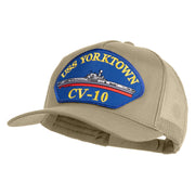 USS Yorktown CV 10 Blue Patched Solid Cotton Twill 5 panel Mesh Back Cap - Khaki OSFM