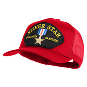 Silver Star Gallantry in Action Patched Solid Cotton Twill 5 panel Mesh Back Cap - Red OSFM