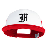 Old English Black F Patched Flat Bill Trucker Snapback Cap - White Red OSFM