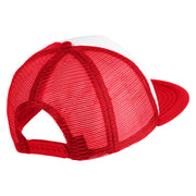 Old English Black F Patched Flat Bill Trucker Snapback Cap - White Red OSFM