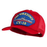 USS Yorktown CV 10 Blue Patched Solid Cotton Twill 5 panel Mesh Back Cap - Red OSFM
