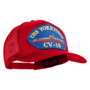 USS Yorktown CV 10 Blue Patched Solid Cotton Twill 5 panel Mesh Back Cap - Red OSFM